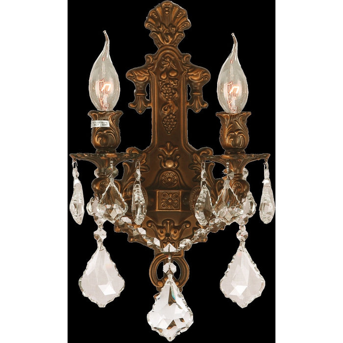 Versailles French Gold Clear Crystal 2 Light Wall Sconce - Wall Sconces