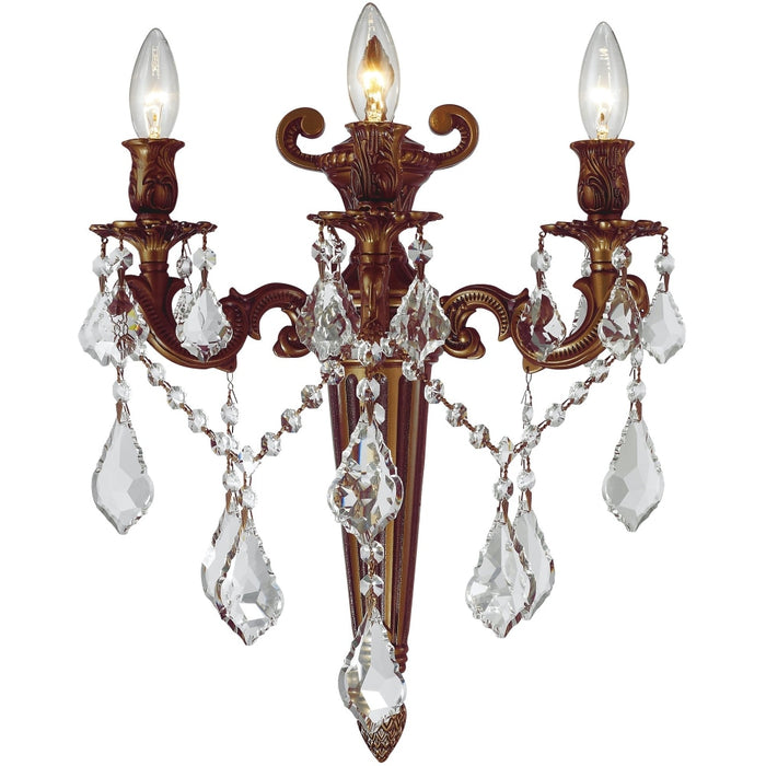 Versailles French Gold Clear Crystal 3 Light Wall Sconce - Wall Sconces