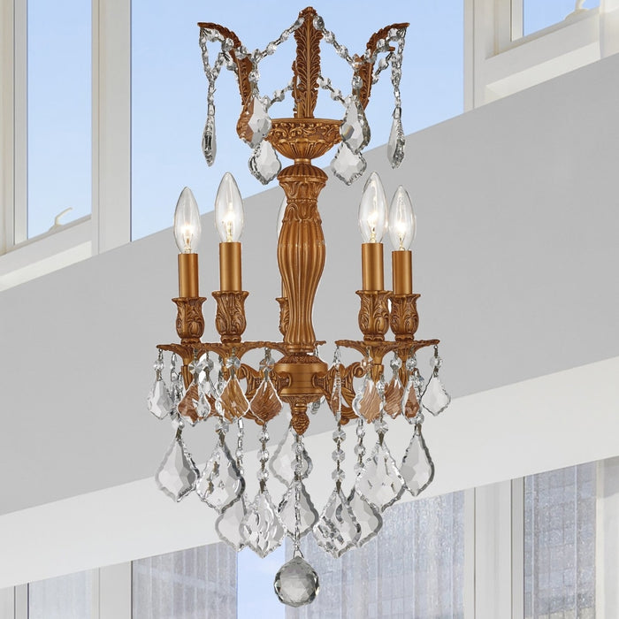 Versailles French Gold Clear Crystal 5 Light Chandelier - Chandeliers