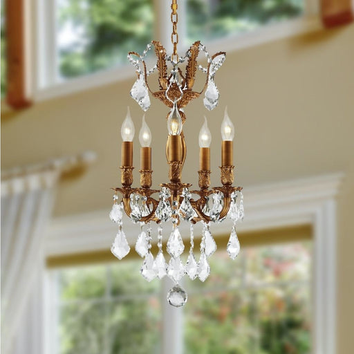 Versailles French Gold Clear Crystal 5 Light Chandelier - Chandeliers