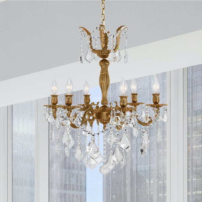 Versailles French Gold Clear Crystal 6 Light Chandelier - Chandeliers