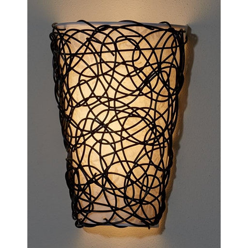White Shade with Black Wicker and Flicker Wireless Wall Sconce - Wireless Wall Sconce