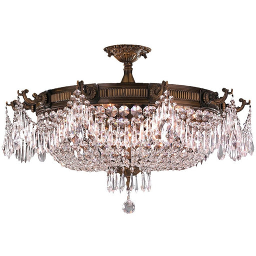 Winchester Antique Bronze Clear Crystal 10 Light Semi-Flushmount - Semi-Flushmounts
