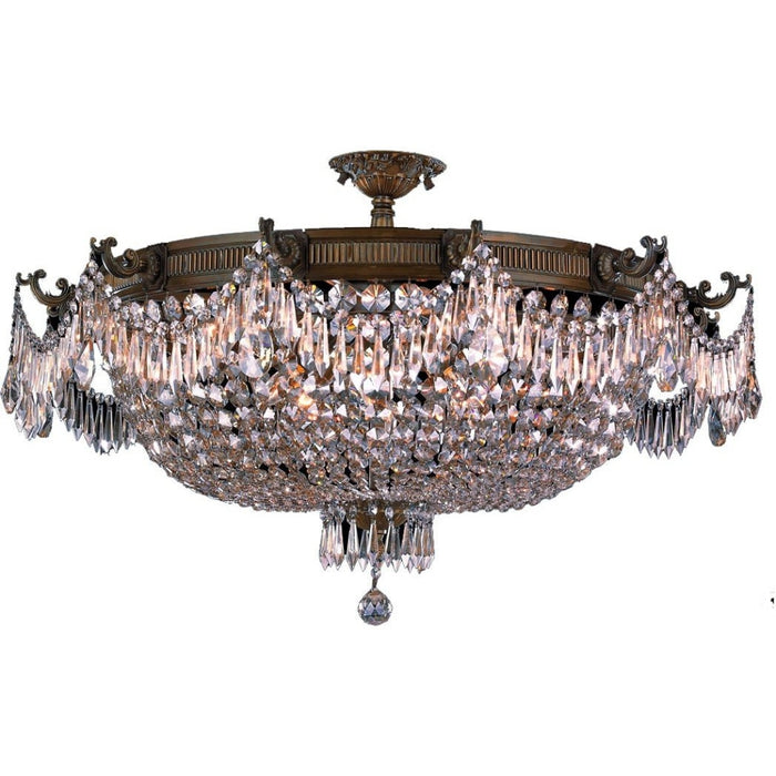 Winchester Antique Bronze Clear Crystal 12 Light Semi-Flushmount - Semi-Flushmounts