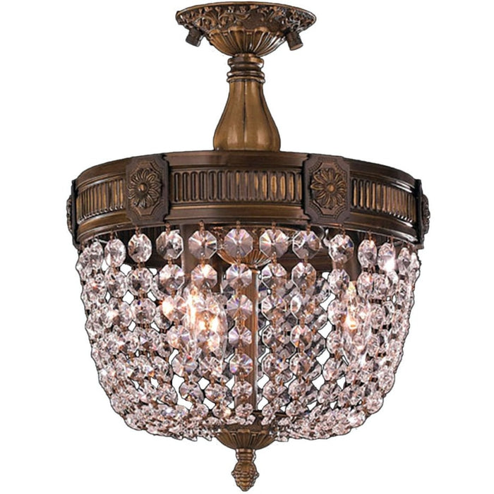 Winchester Antique Bronze Clear Crystal 3 Light Semi-Flushmount - Semi-Flushmounts