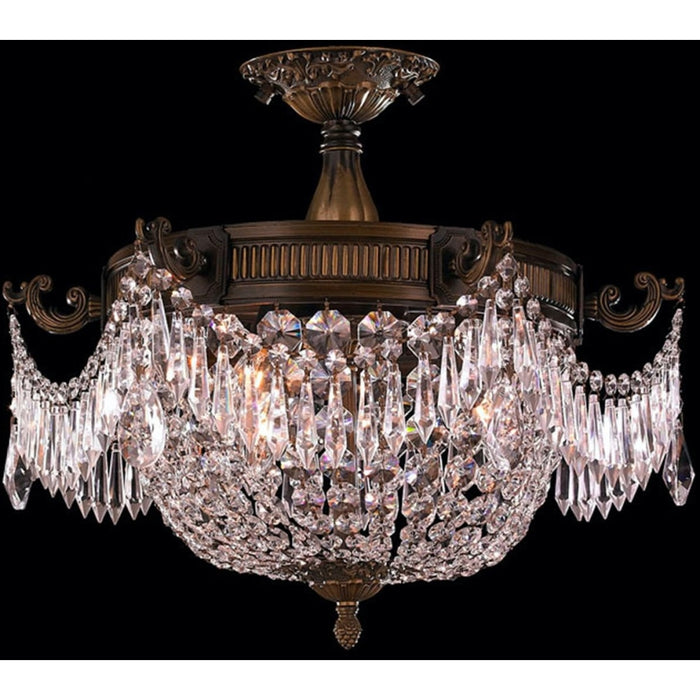 Winchester Antique Bronze Clear Crystal 3 Light Semi-Flushmount - Semi-Flushmounts