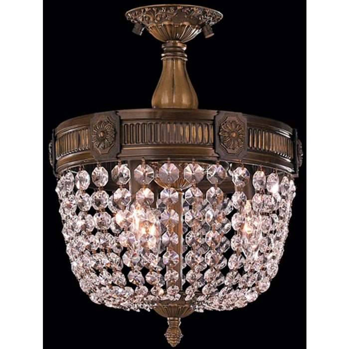 Winchester Antique Bronze Clear Crystal 3 Light Semi-Flushmount - Semi-Flushmounts