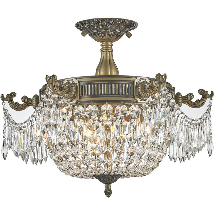 Winchester Antique Bronze Clear Crystal 3 Light Semi-Flushmount - Semi-Flushmounts