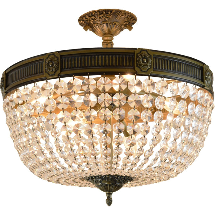 Winchester Antique Bronze Clear Crystal 6 Light Semi-Flushmount - Semi-Flushmounts