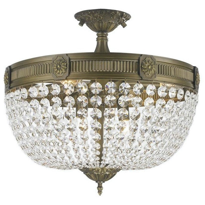 Winchester Antique Bronze Clear Crystal 6 Light Semi-Flushmount - Semi-Flushmounts