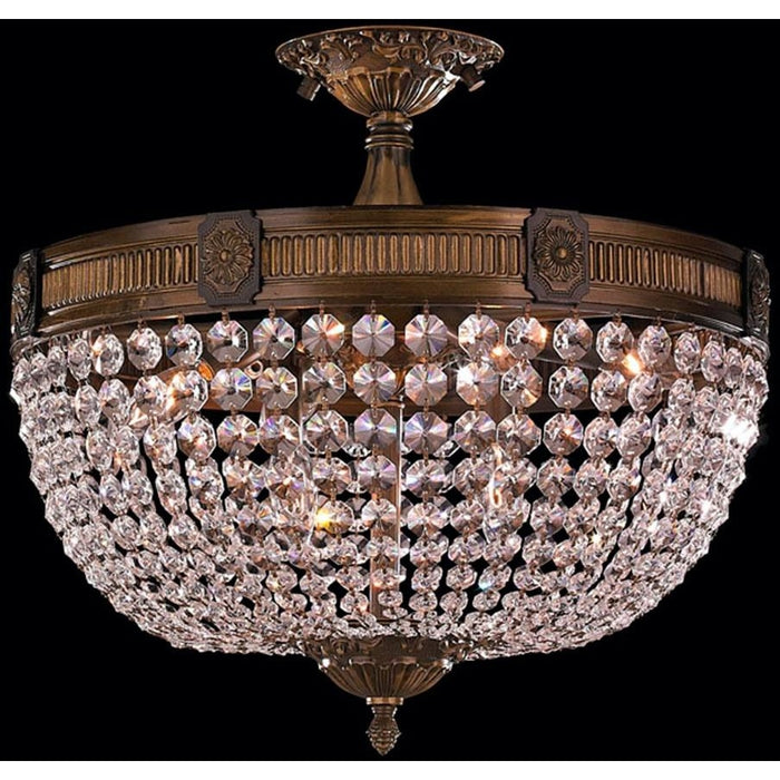 Winchester Antique Bronze Clear Crystal 6 Light Semi-Flushmount - Semi-Flushmounts