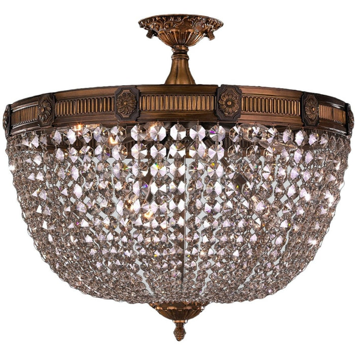 Winchester Antique Bronze Clear Crystal 9 Light Semi-Flushmount - Semi-Flushmounts