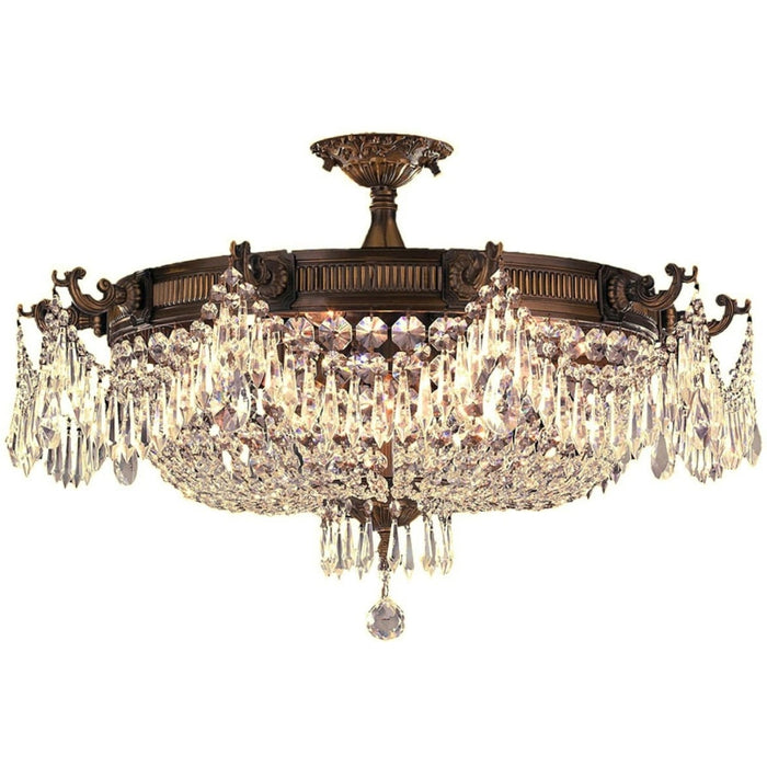 Winchester Antique Bronze Golden Teak Crystal 10 Light Semi-Flushmount - Semi-Flushmounts