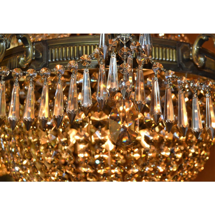 Winchester Antique Bronze Golden Teak Crystal 12 Light Chandelier - Chandeliers