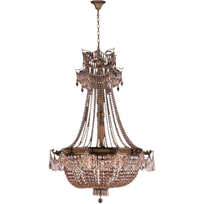 Winchester Antique Bronze Golden Teak Crystal 12 Light Chandelier - Chandeliers