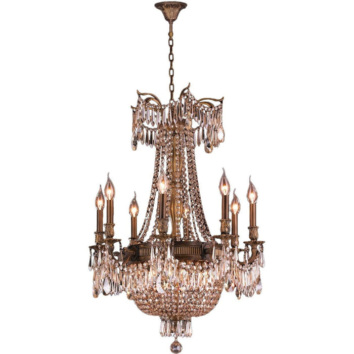 Winchester Antique Bronze Golden Teak Crystal 12 Light Chandelier - Chandeliers