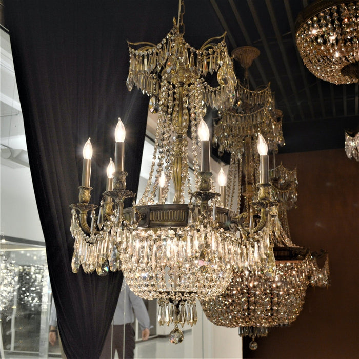 Winchester Antique Bronze Golden Teak Crystal 12 Light Chandelier - Chandeliers