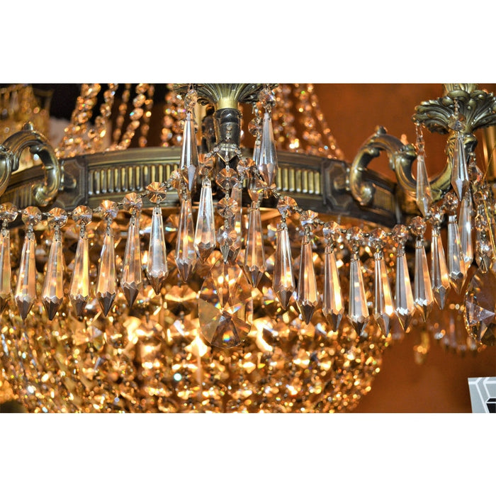 Winchester Antique Bronze Golden Teak Crystal 12 Light Chandelier - Chandeliers