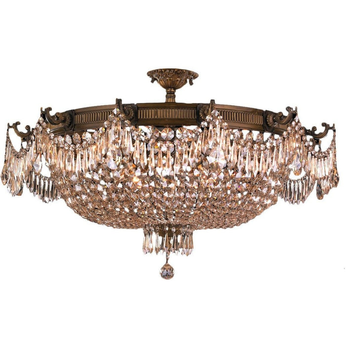 Winchester Antique Bronze Golden Teak Crystal 12 Light Semi-Flushmount - Semi-Flushmounts