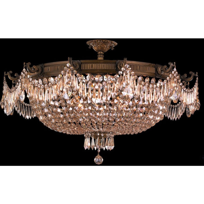 Winchester Antique Bronze Golden Teak Crystal 12 Light Semi-Flushmount - Semi-Flushmounts
