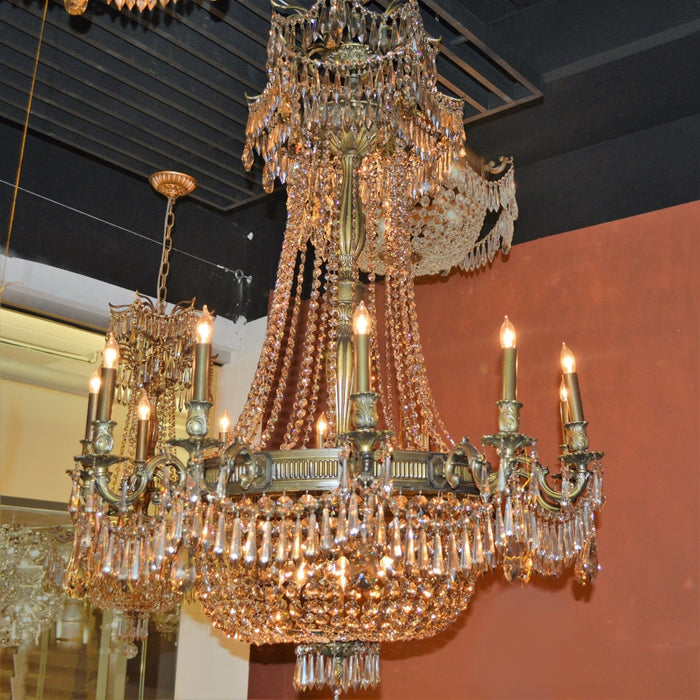 Winchester Antique Bronze Golden Teak Crystal 18 Light Chandelier - Chandeliers