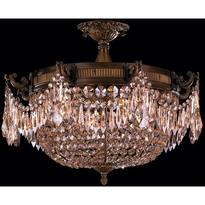 Winchester Antique Bronze Golden Teak Crystal 3 Light Semi-Flushmount - Semi-Flushmounts