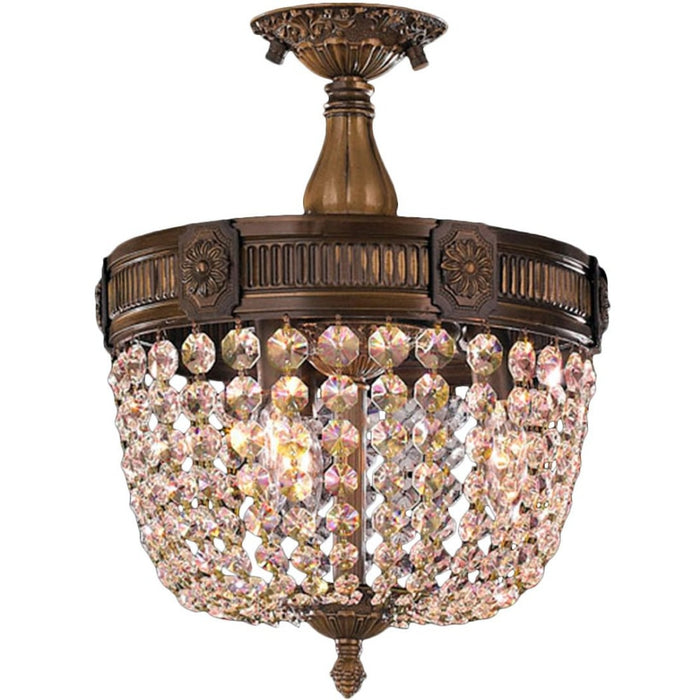 Winchester Antique Bronze Golden Teak Crystal 3 Light Semi-Flushmount - Semi-Flushmounts