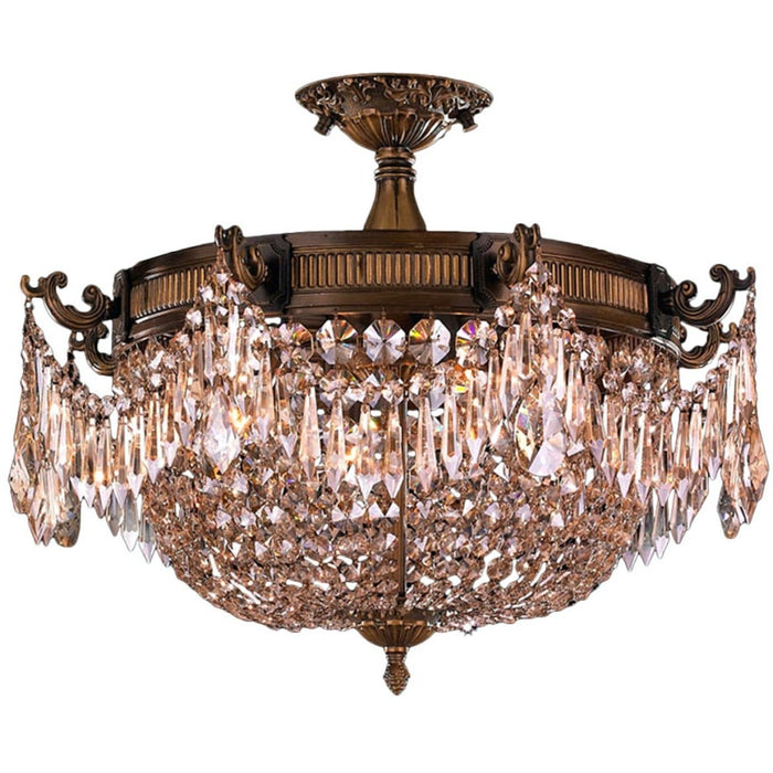 Winchester Antique Bronze Golden Teak Crystal 3 Light Semi-Flushmount - Semi-Flushmounts