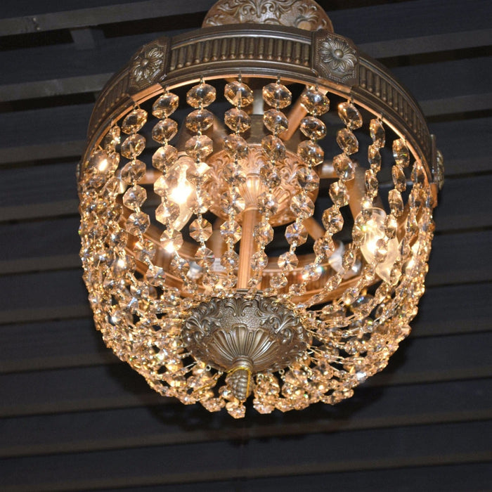Winchester Antique Bronze Golden Teak Crystal 3 Light Semi-Flushmount - Semi-Flushmounts