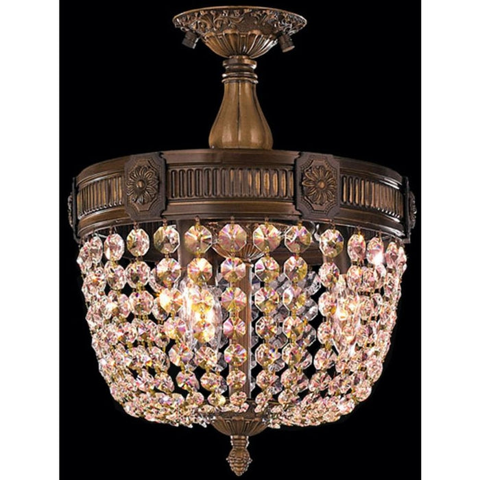 Winchester Antique Bronze Golden Teak Crystal 3 Light Semi-Flushmount - Semi-Flushmounts
