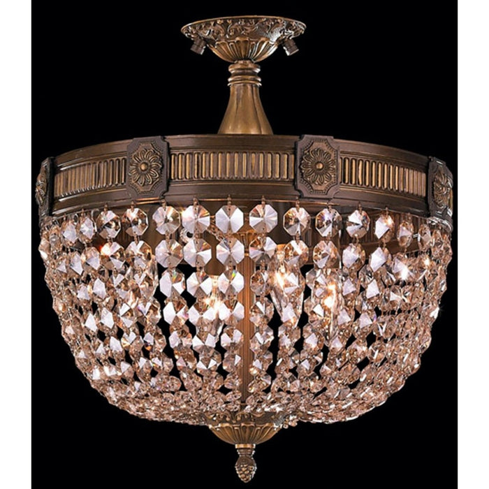 Winchester Antique Bronze Golden Teak Crystal 4 Light Semi-Flushmount - Semi-Flushmounts