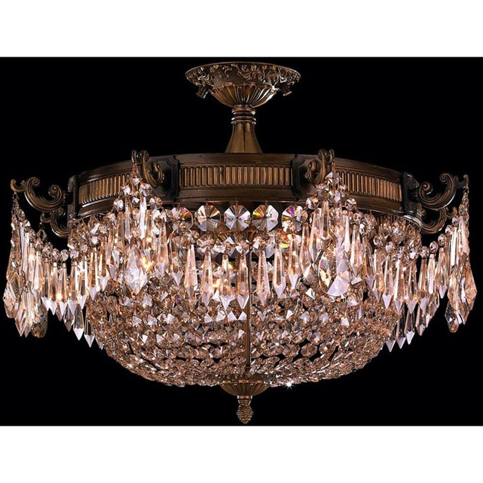 Winchester Antique Bronze Golden Teak Crystal 4 Light Semi-Flushmount - Semi-Flushmounts
