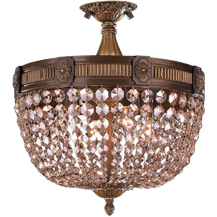 Winchester Antique Bronze Golden Teak Crystal 4 Light Semi-Flushmount - Semi-Flushmounts
