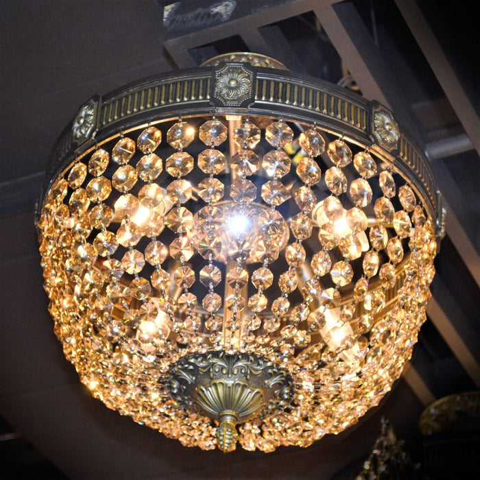 Winchester Antique Bronze Golden Teak Crystal 4 Light Semi-Flushmount - Semi-Flushmounts