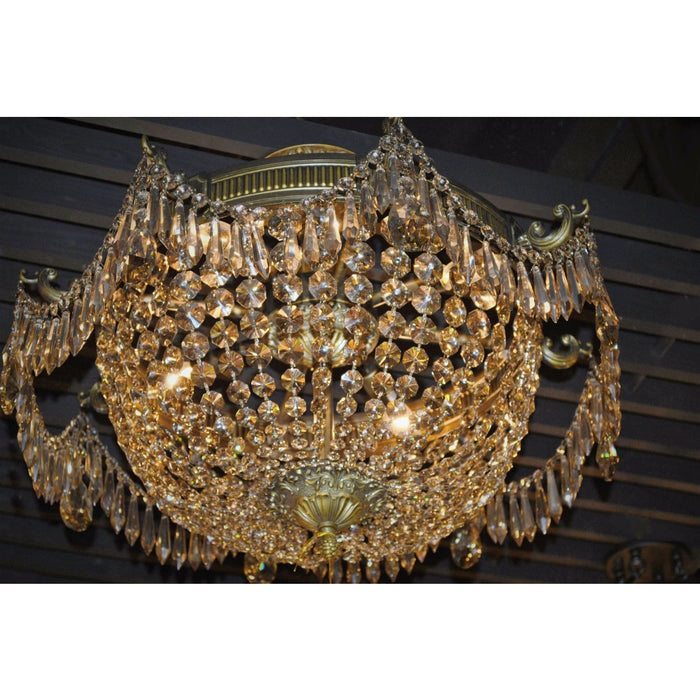 Winchester Antique Bronze Golden Teak Crystal 4 Light Semi-Flushmount - Semi-Flushmounts