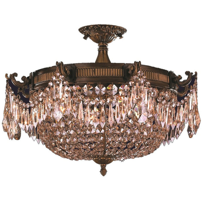Winchester Antique Bronze Golden Teak Crystal 4 Light Semi-Flushmount - Semi-Flushmounts