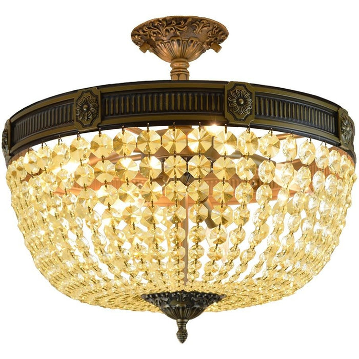 Winchester Antique Bronze Golden Teak Crystal 6 Light Semi-Flushmount - Semi-Flushmounts