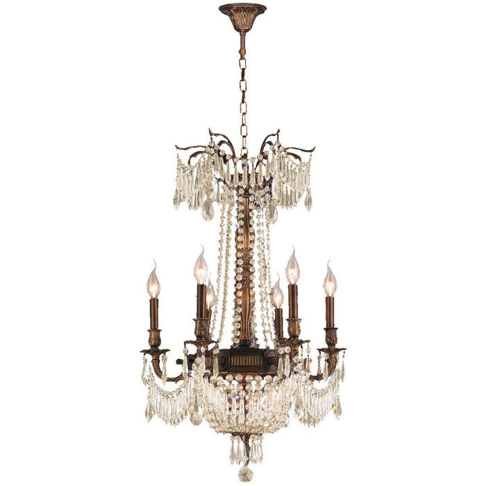 Winchester Antique Bronze Golden Teak Crystal 9 Light Chandelier - Chandeliers
