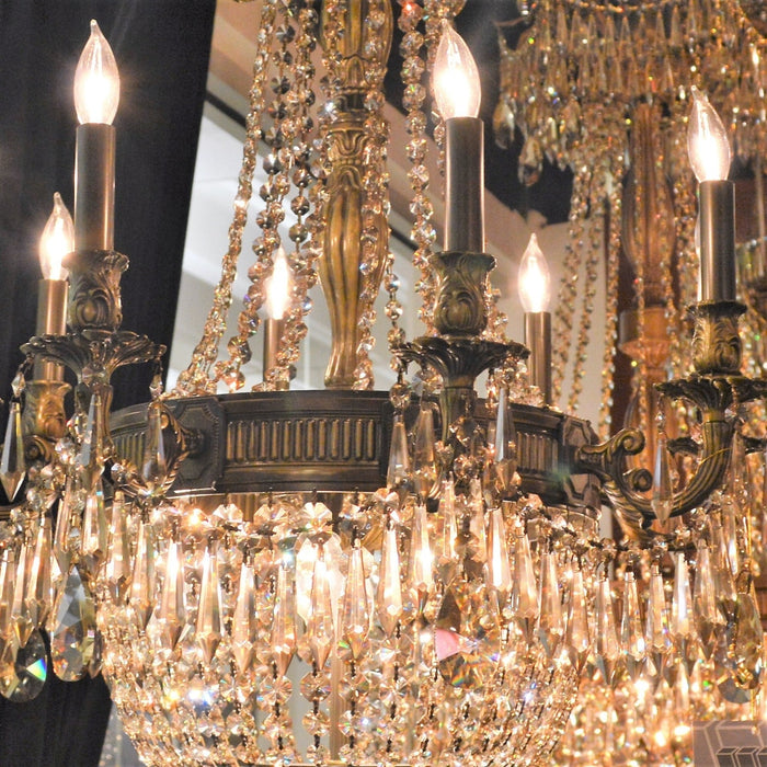 Winchester Antique Bronze Golden Teak Crystal 9 Light Chandelier - Chandeliers