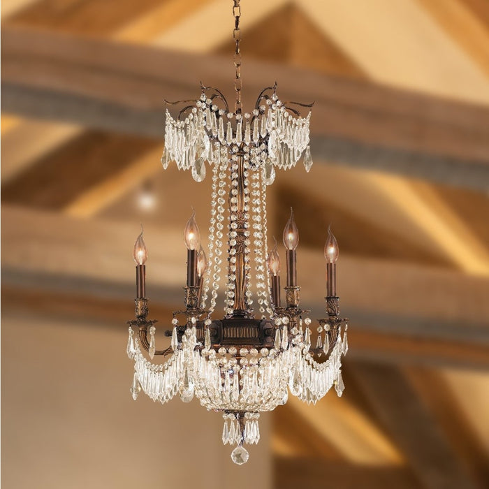 Winchester Antique Bronze Golden Teak Crystal 9 Light Chandelier - Chandeliers
