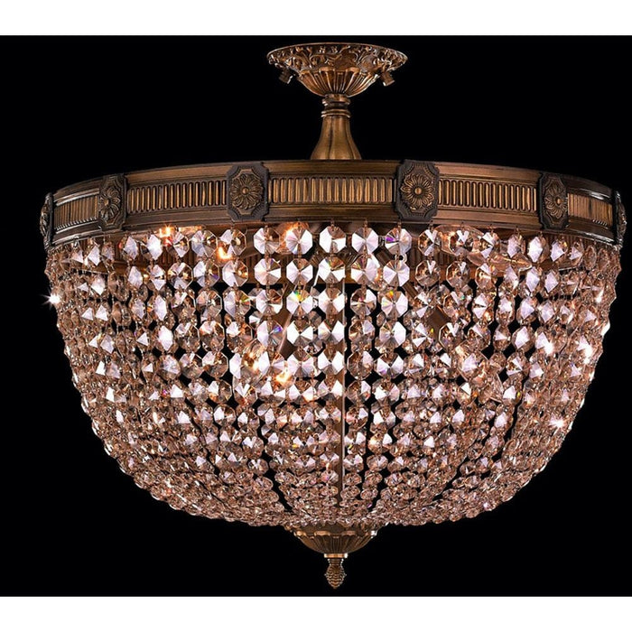 Winchester Antique Bronze Golden Teak Crystal 9 Light Semi-Flushmount - Semi-Flushmounts
