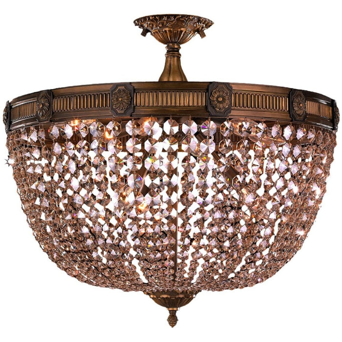 Winchester Antique Bronze Golden Teak Crystal 9 Light Semi-Flushmount - Semi-Flushmounts