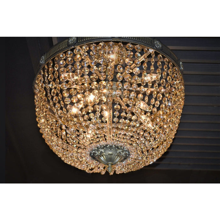 Winchester Antique Bronze Golden Teak Crystal 9 Light Semi-Flushmount - Semi-Flushmounts