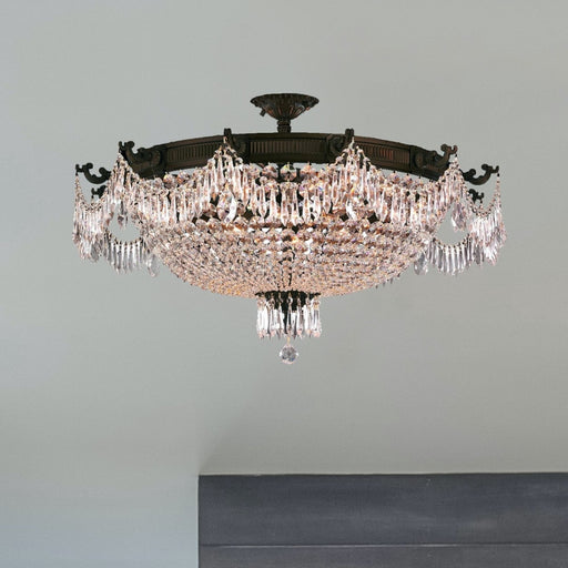 Winchester Dark Bronze Clear Crystal 12 Light Semi-Flushmount - Semi-Flushmounts