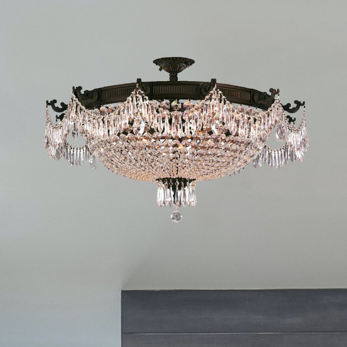Winchester Dark Bronze Clear Crystal 12 Light Semi-Flushmount - Semi-Flushmounts
