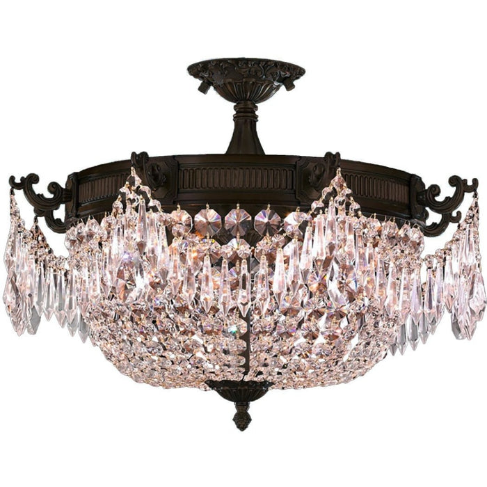 Winchester Dark Bronze Clear Crystal 3 Light Semi-Flushmount - Semi-Flushmounts