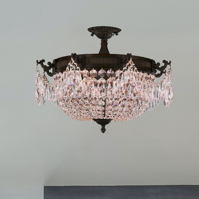 Winchester Dark Bronze Clear Crystal 3 Light Semi-Flushmount - Semi-Flushmounts