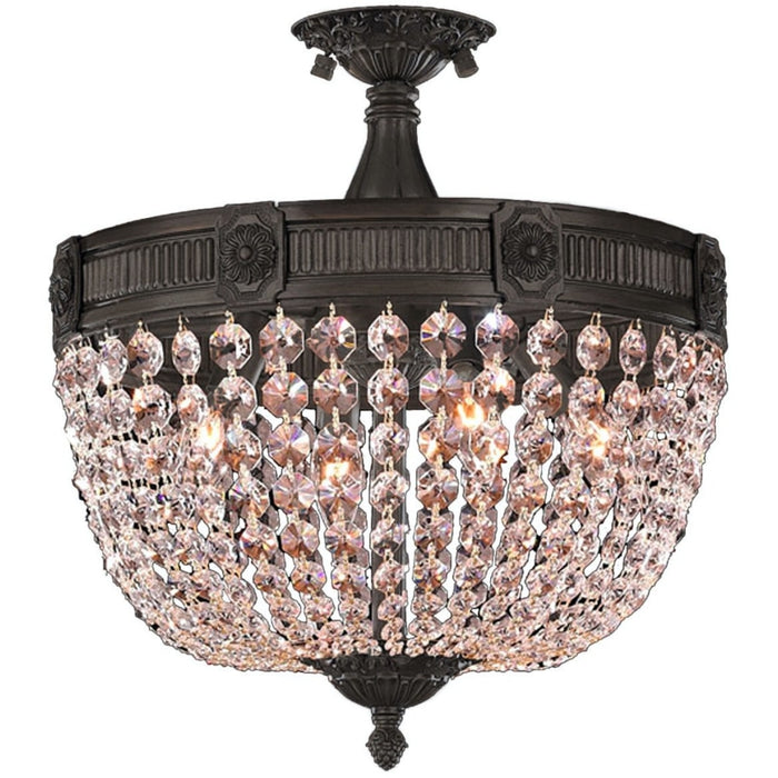 Winchester Dark Bronze Clear Crystal 4 Light Semi-Flushmount - Semi-Flushmounts
