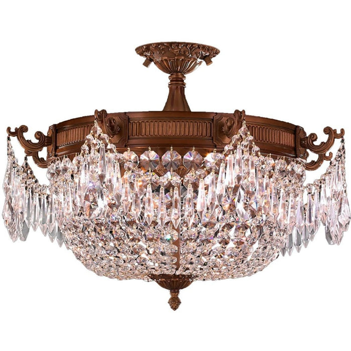 Winchester French Gold Clear Crystal 3 Light Semi-Flushmount - Semi-Flushmounts