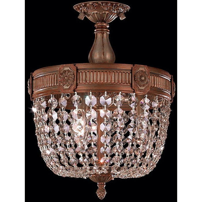 Winchester French Gold Clear Crystal 3 Light Semi-Flushmount - Semi-Flushmounts